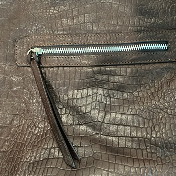 GIANNI CHIARINI Brown Croc Embossed Leather Hobo Handbag - Picture 9 of 14